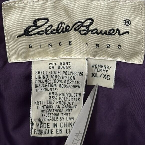 VTG Eddie Bauer Goose Down Fur Collar Women's Trench Coat Parka Size XL Purple‎ - Picture 11 of 14